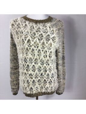 BLACK Rivet Eyelash Fuzzy Gold And Black Metallic Sweater Size M